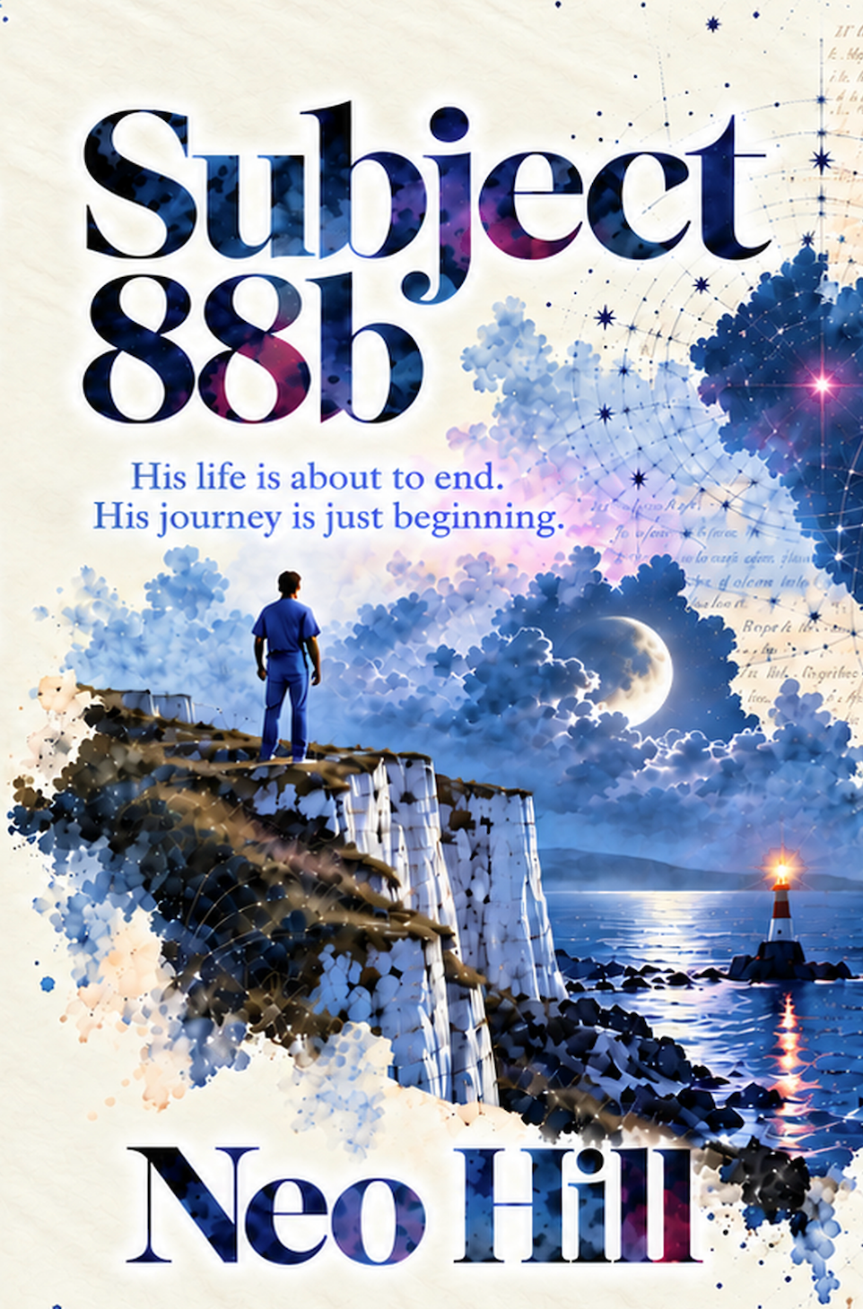 Subject 88b by Neo Hill — book cover showing a figure in blue scrubs beneath a star-filled sky